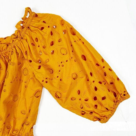 Walter Baker Mirelle Marigold Eyelet Off Shoulder Puff Sleeve Crop Top Large - Picture 6 of 9